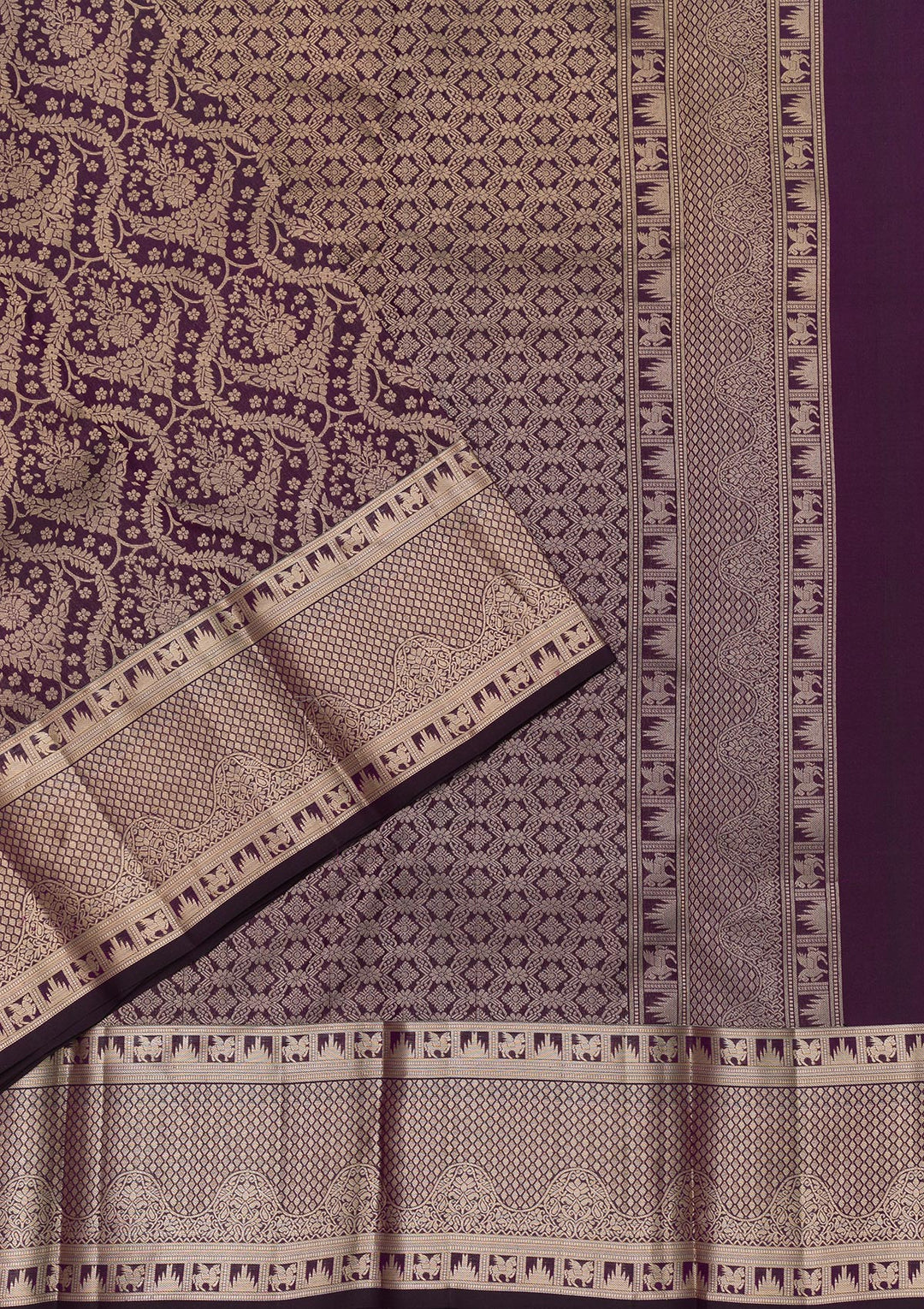 Purple Pure Silk Jaal Zariwork Saree With Matching Blouse Piece