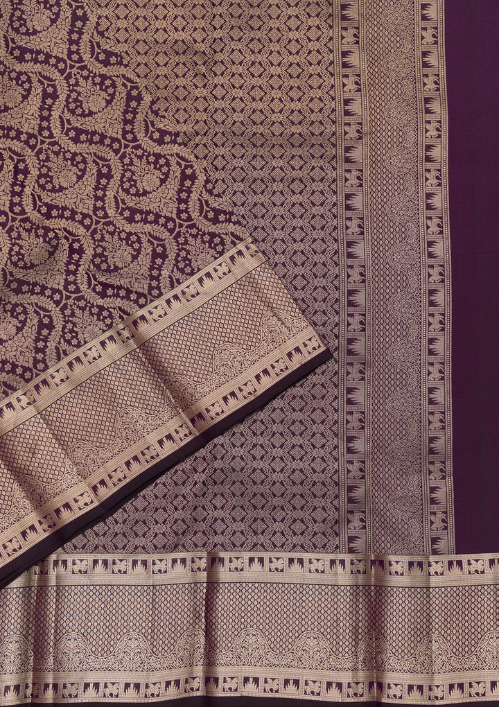 Purple Pure Silk Jaal Zariwork Saree With Matching Blouse Piece