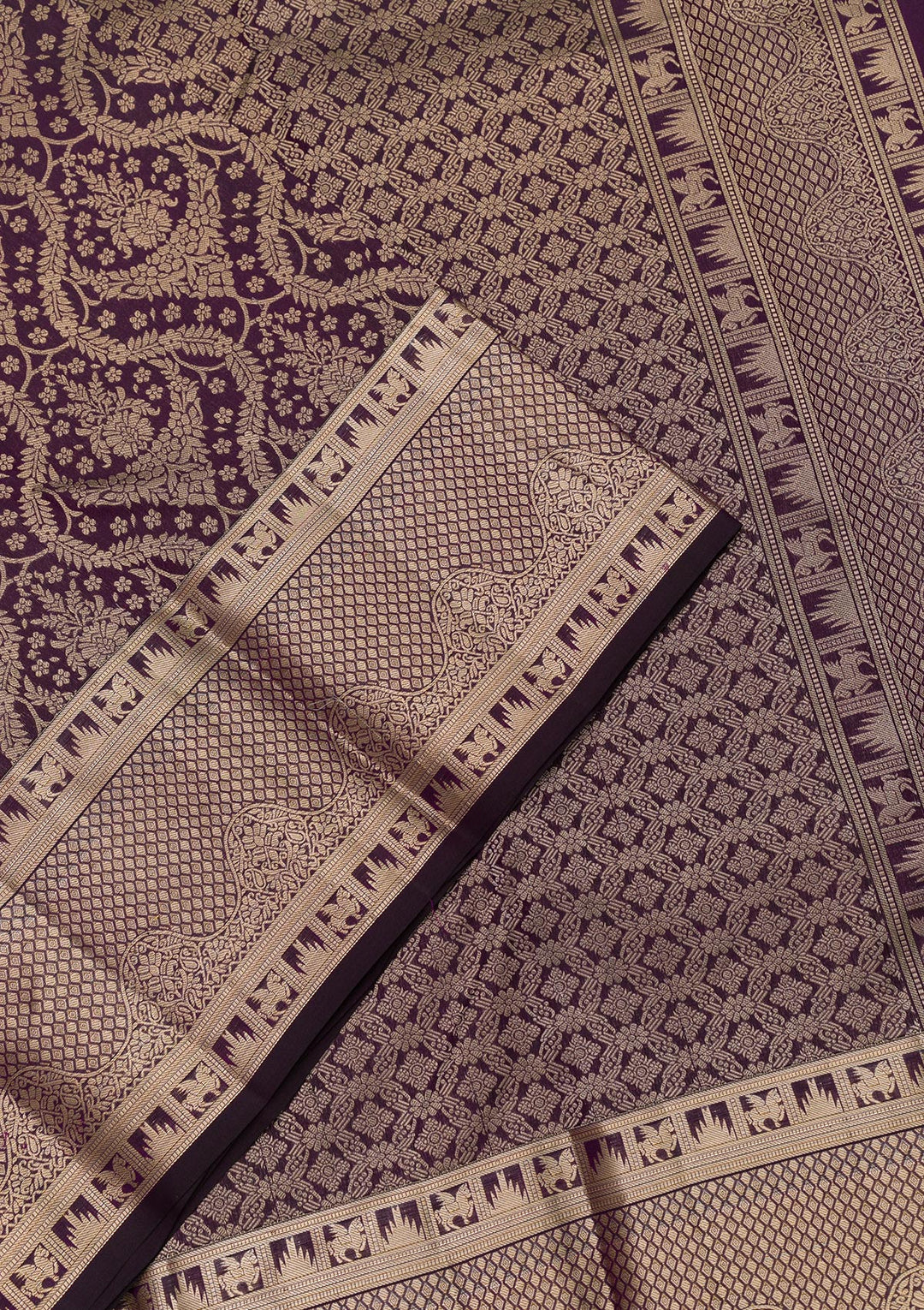 Purple Pure Silk Jaal Zariwork Saree With Matching Blouse Piece