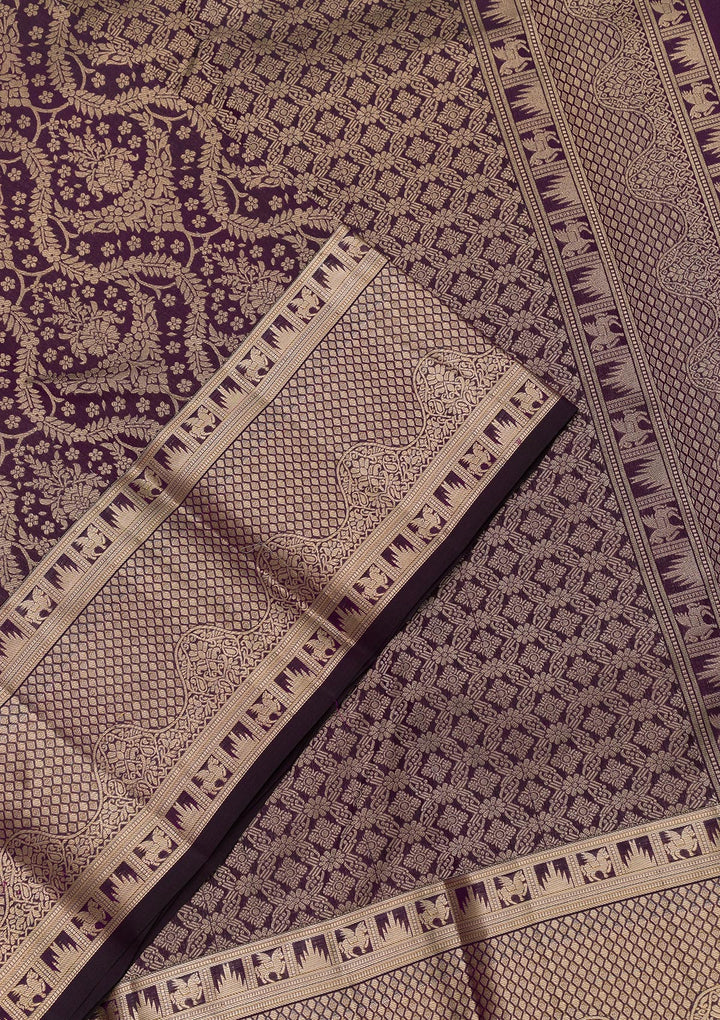 Purple Pure Silk Jaal Zariwork Saree With Matching Blouse Piece