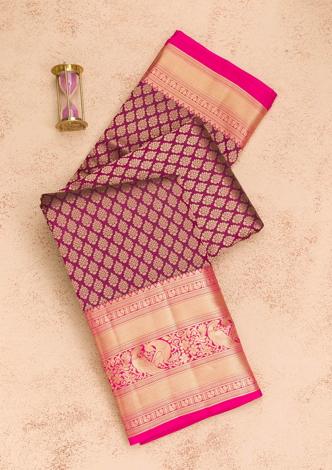 Purple Silk Jaal Gold Zariwork Saree With Matching Blouse Piece