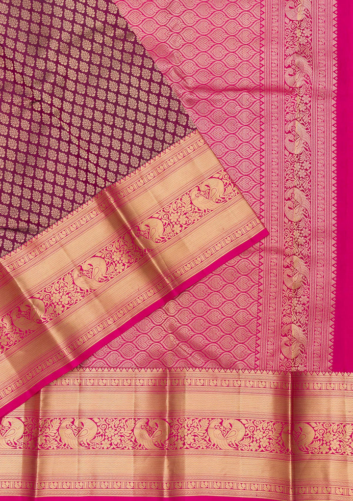 Purple Silk Jaal Gold Zariwork Saree With Matching Blouse Piece