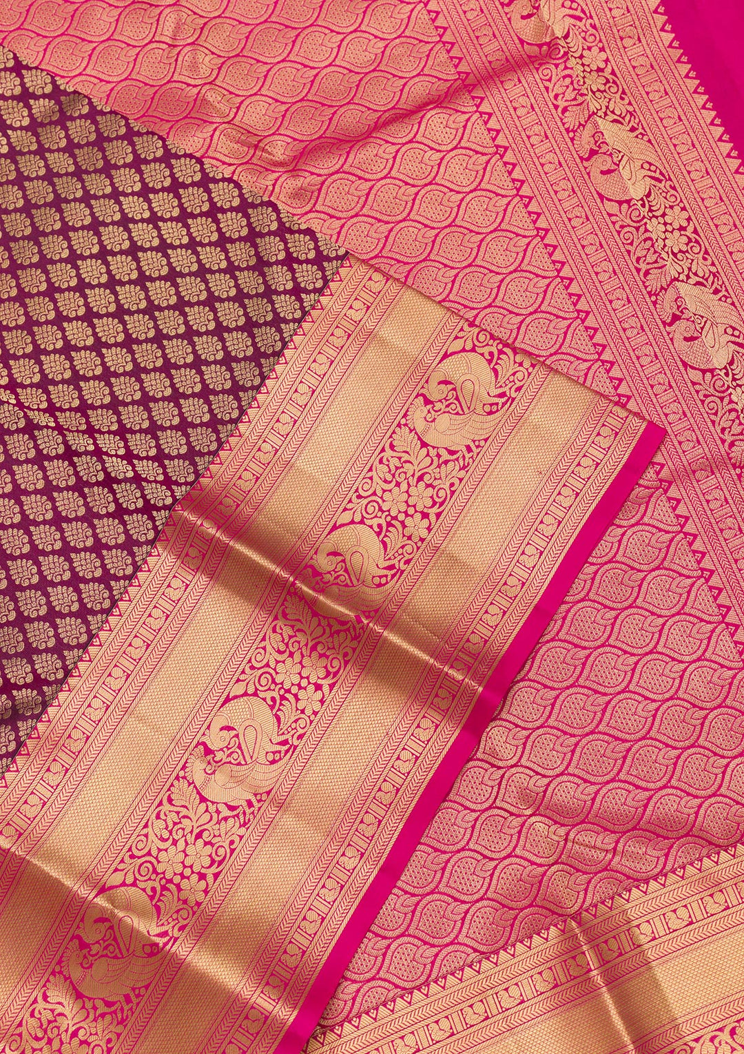 Purple Silk Jaal Gold Zariwork Saree With Matching Blouse Piece