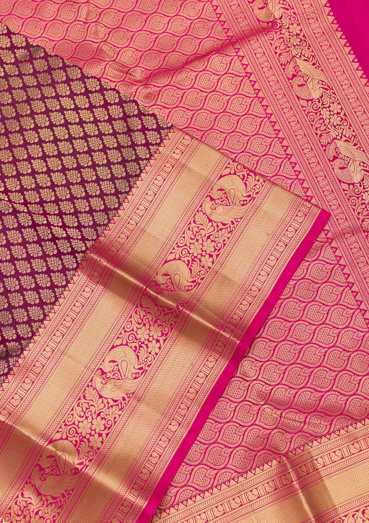 Purple Silk Jaal Gold Zariwork Saree With Matching Blouse Piece