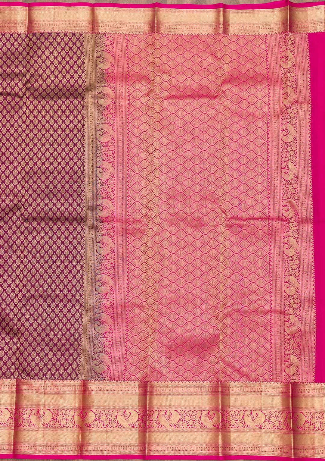 Purple Silk Jaal Gold Zariwork Saree With Matching Blouse Piece