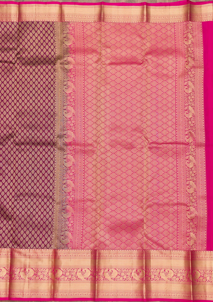 Purple Silk Jaal Gold Zariwork Saree With Matching Blouse Piece