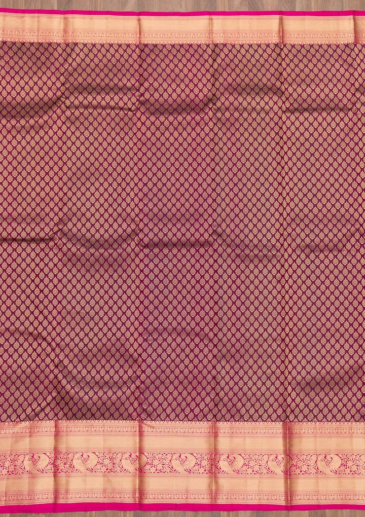 Purple Silk Jaal Gold Zariwork Saree With Matching Blouse Piece