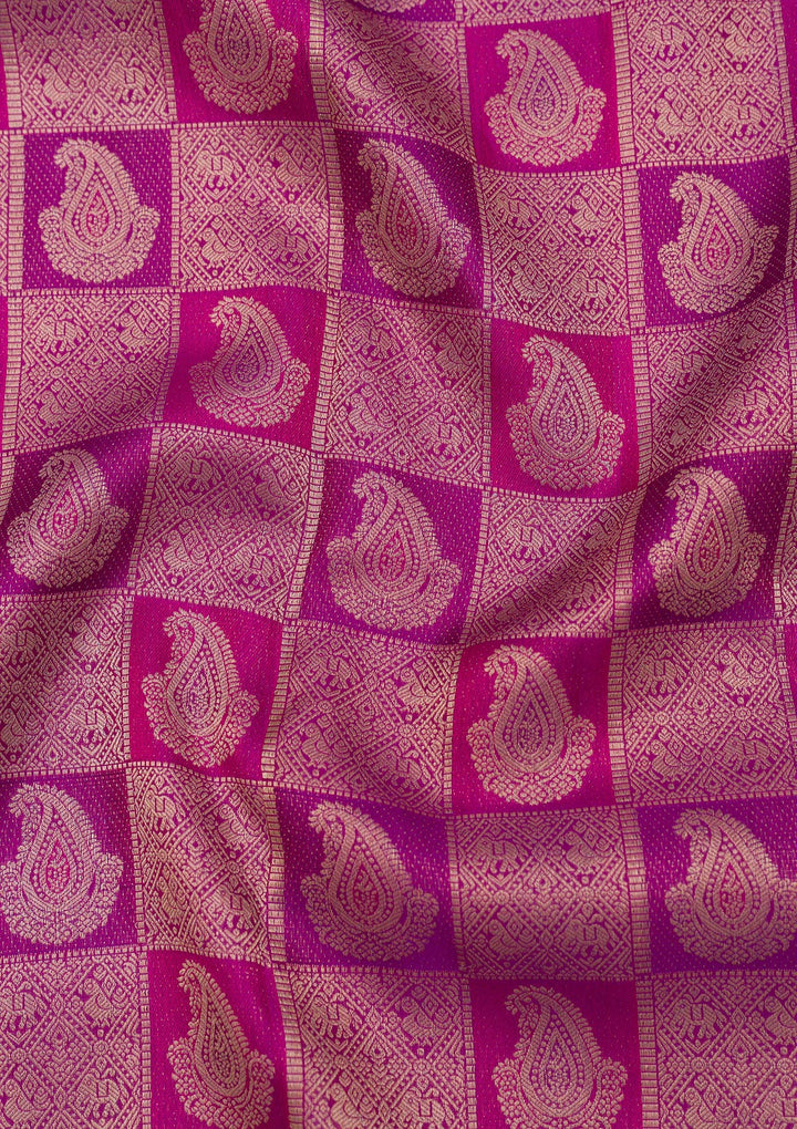 Purple Pure Silk Jaal Silver Zariwork Saree With Matching Blouse Piece