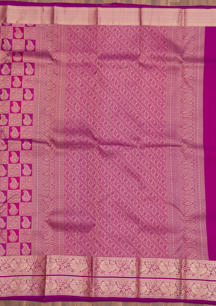 Purple Pure Silk Jaal Silver Zariwork Saree With Matching Blouse Piece