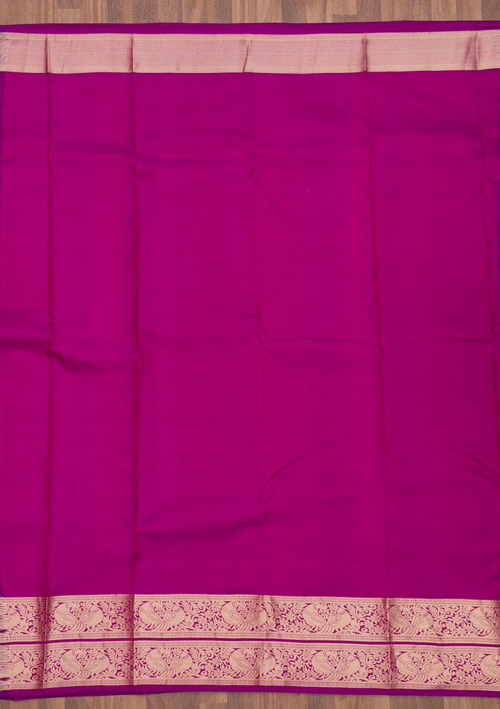 Purple Pure Silk Jaal Silver Zariwork Saree With Matching Blouse Piece