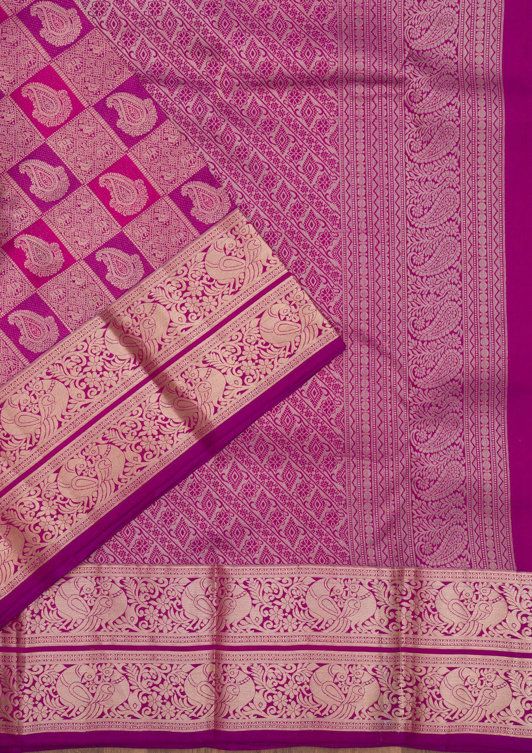 Purple Pure Silk Jaal Silver Zariwork Saree With Matching Blouse Piece