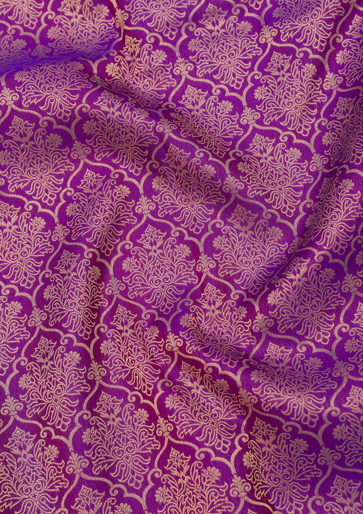 Purple Silk Jaal Gold Zariwork Saree With Matching Blouse Piece