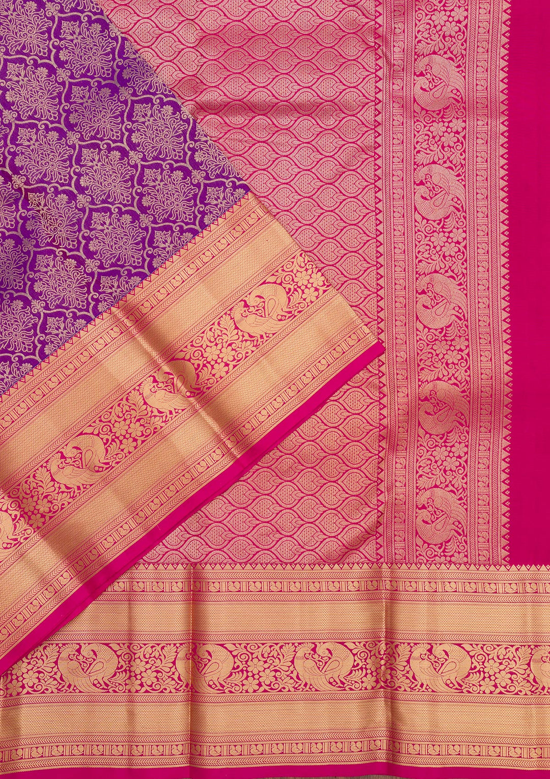 Purple Silk Jaal Gold Zariwork Saree With Matching Blouse Piece