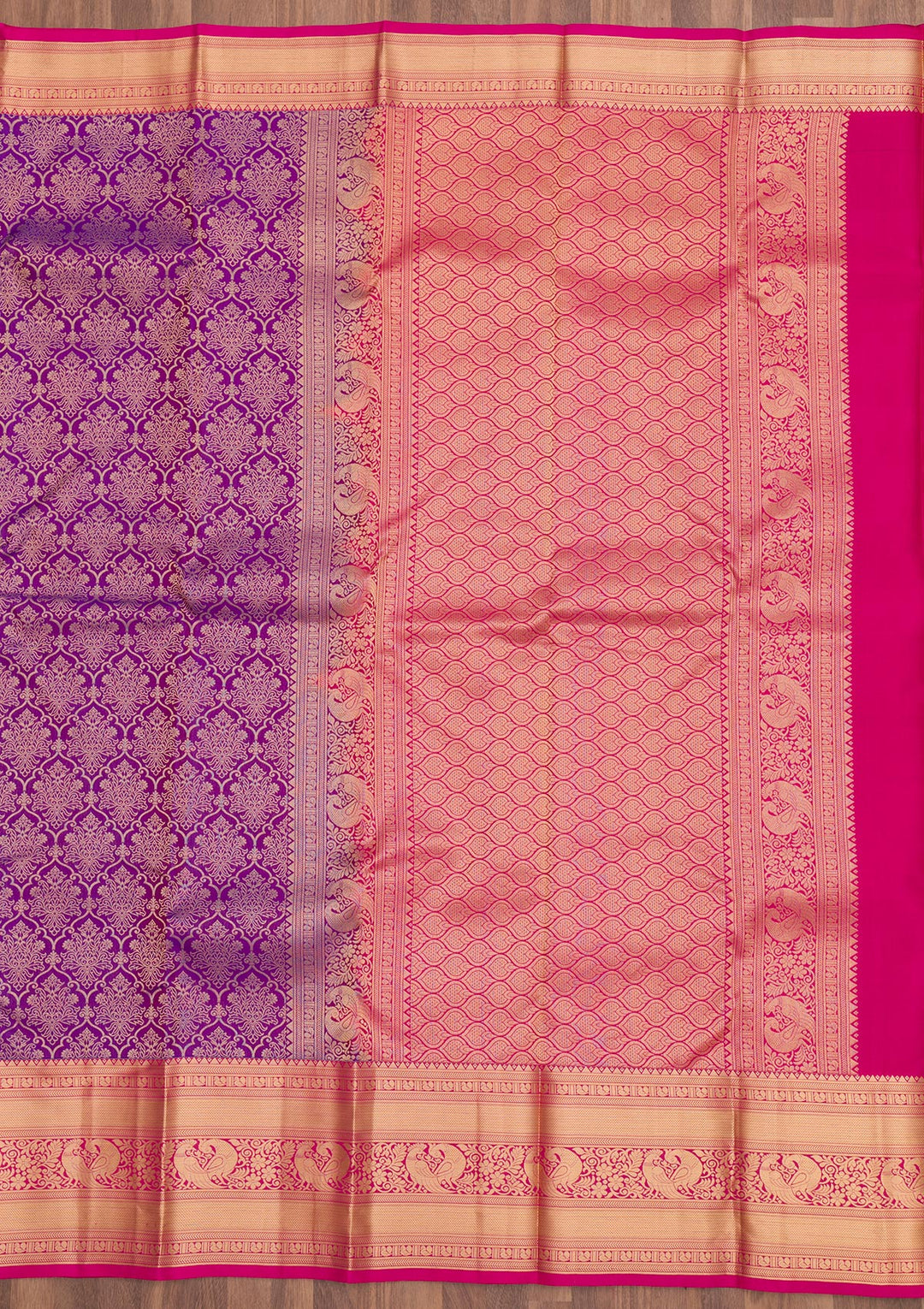 Purple Silk Jaal Gold Zariwork Saree With Matching Blouse Piece