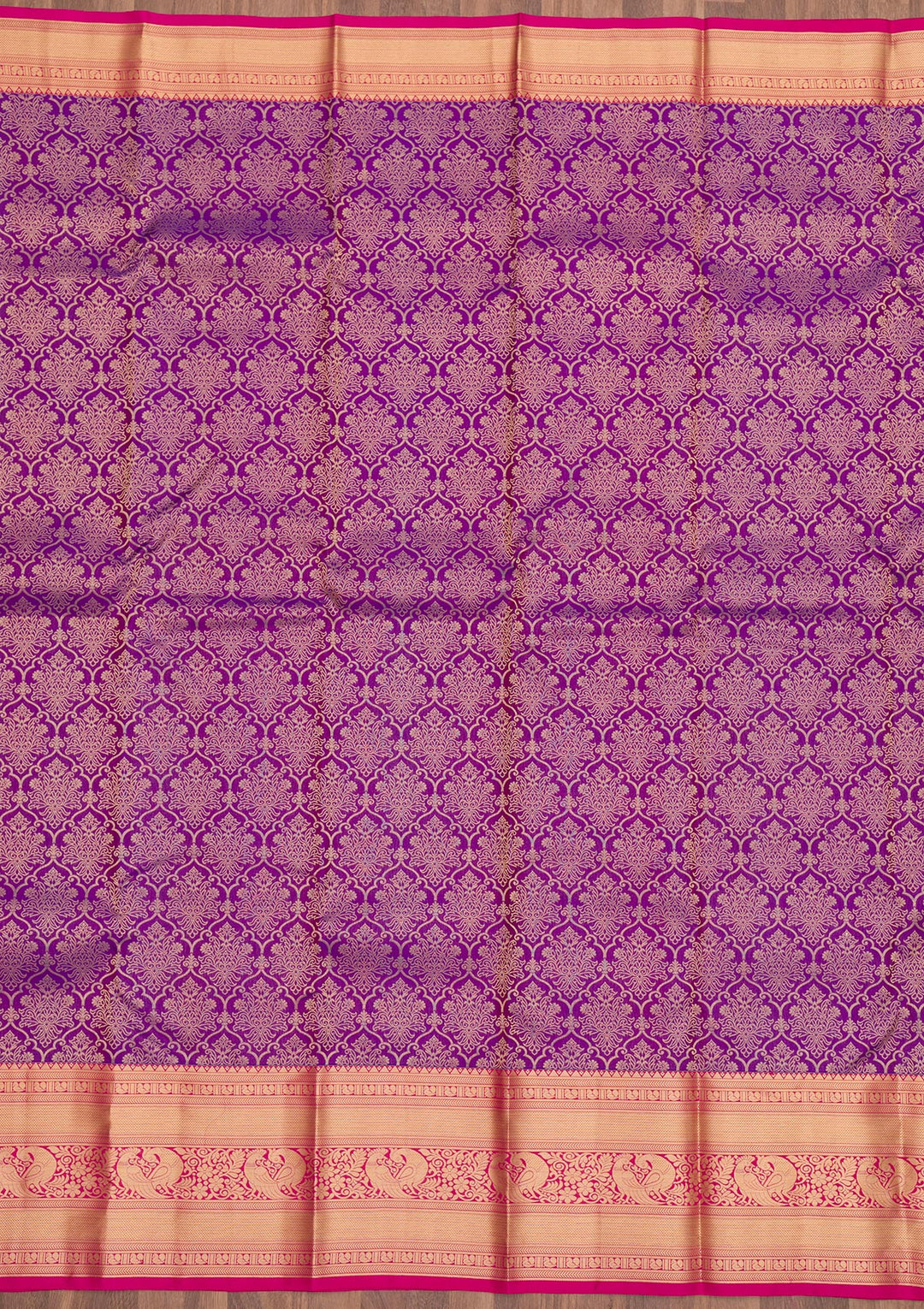 Purple Silk Jaal Gold Zariwork Saree With Matching Blouse Piece