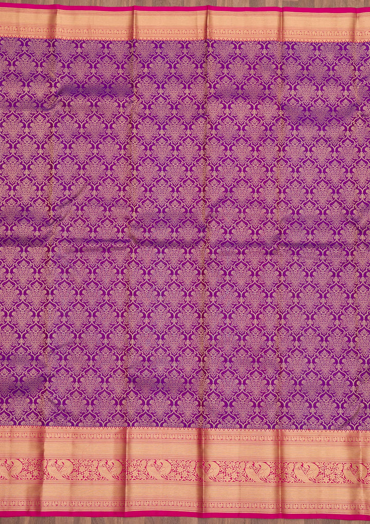Purple Silk Jaal Gold Zariwork Saree With Matching Blouse Piece