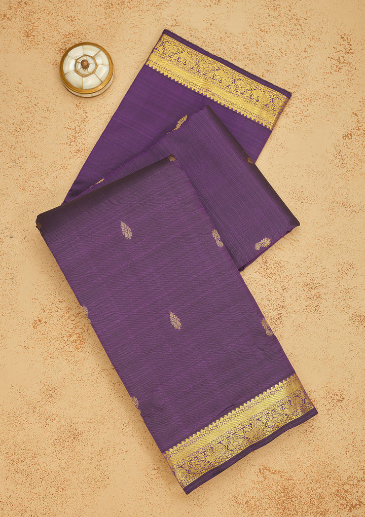 Purple Silk Buti Gold Zariwork Saree With Matching Blouse Piece