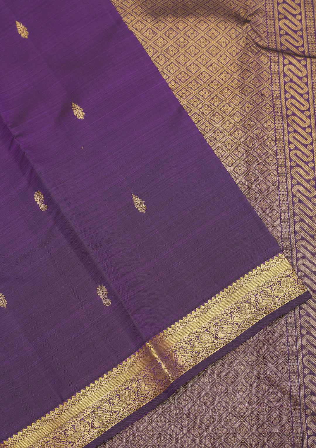 Purple Silk Buti Gold Zariwork Saree With Matching Blouse Piece