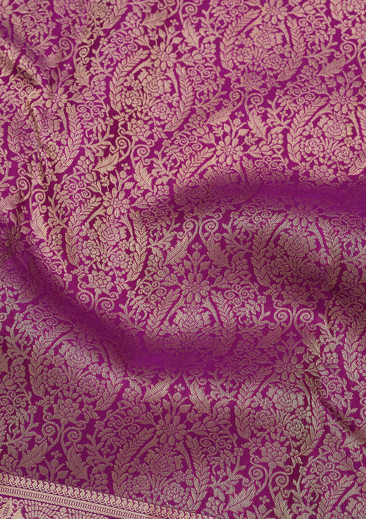 Purple Silk Jaal Gold Zariwork Saree With Matching Blouse Piece