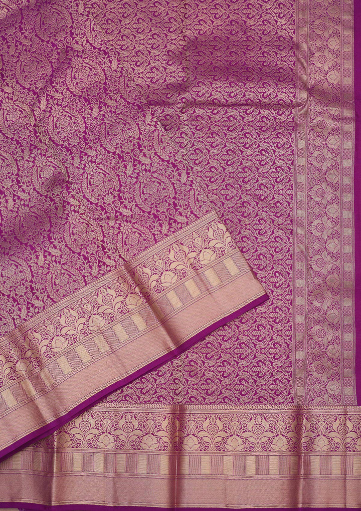Purple Silk Jaal Gold Zariwork Saree With Matching Blouse Piece
