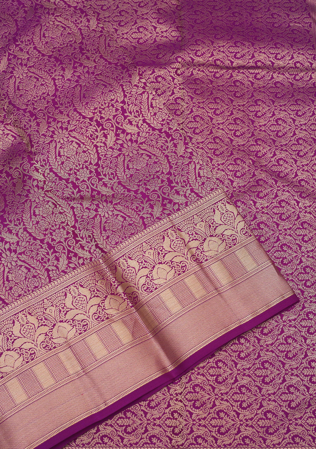 Purple Silk Jaal Gold Zariwork Saree With Matching Blouse Piece