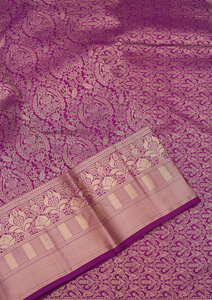 Purple Silk Jaal Gold Zariwork Saree With Matching Blouse Piece