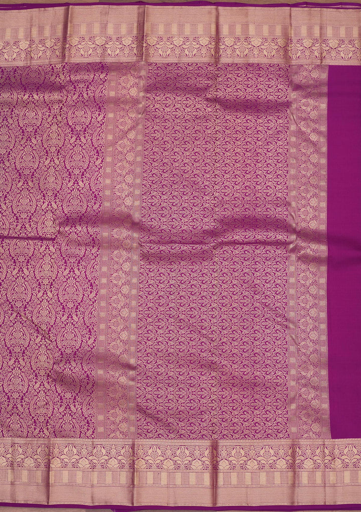 Purple Silk Jaal Gold Zariwork Saree With Matching Blouse Piece
