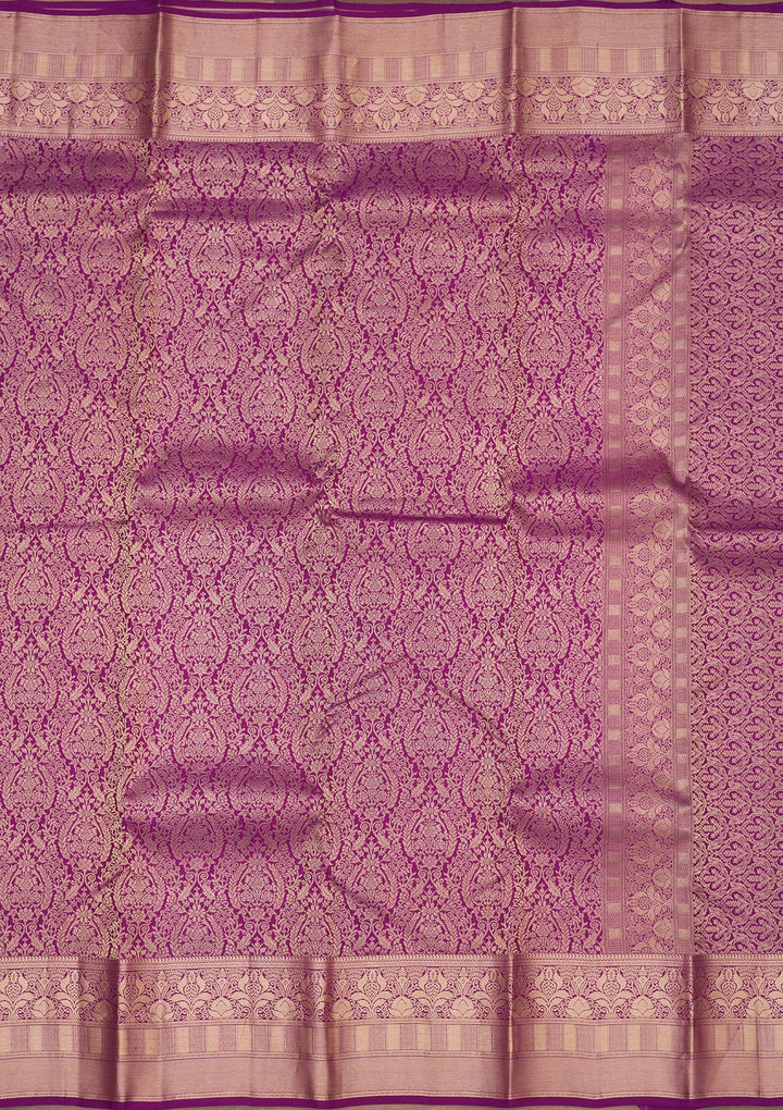 Purple Silk Jaal Gold Zariwork Saree With Matching Blouse Piece