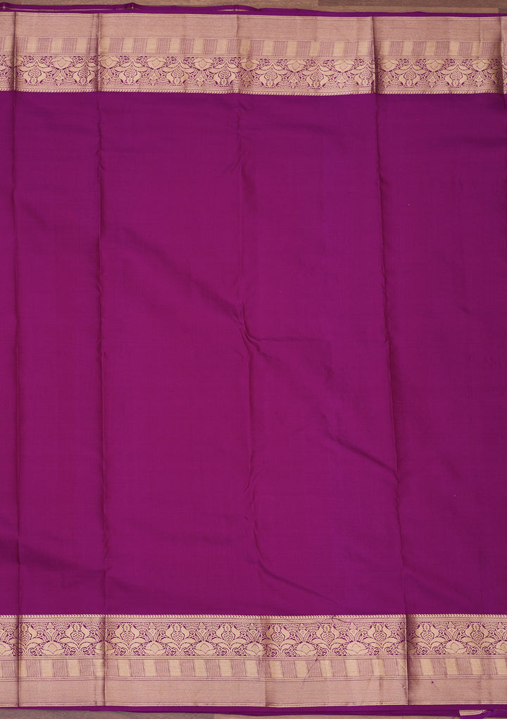 Purple Silk Jaal Gold Zariwork Saree With Matching Blouse Piece