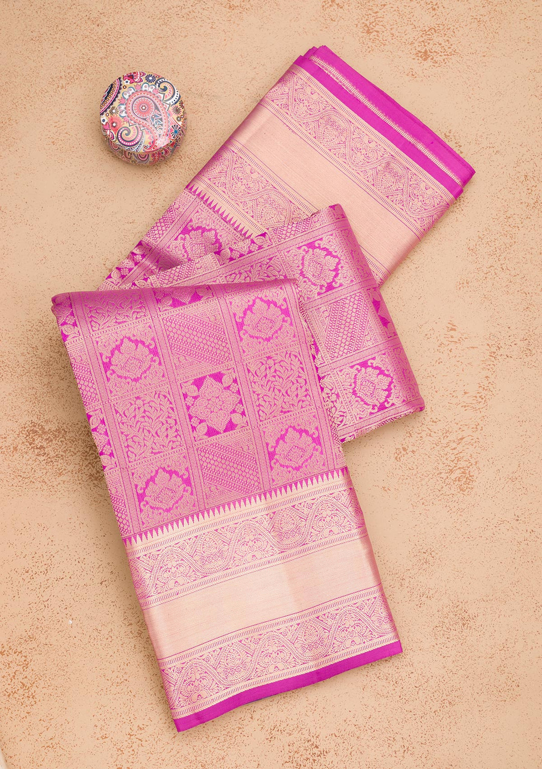 Purple Silk Jaal Gold Zariwork Saree With Matching Blouse Piece