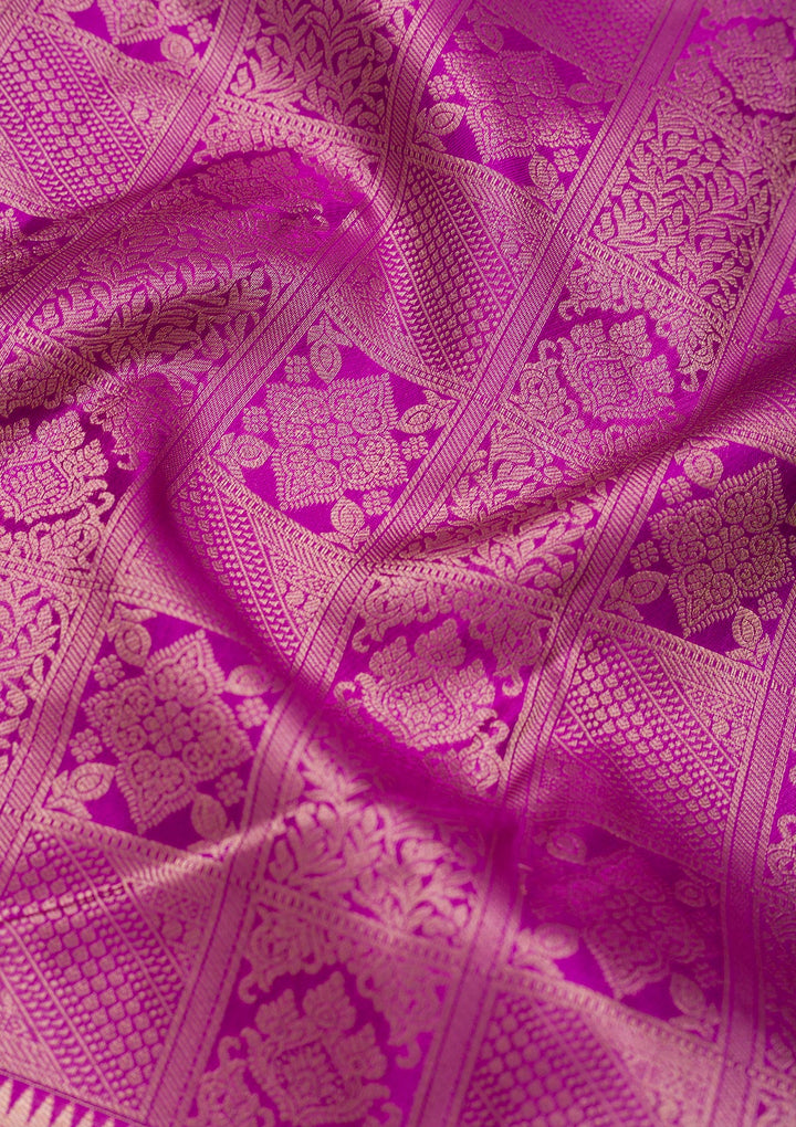 Purple Silk Jaal Gold Zariwork Saree With Matching Blouse Piece