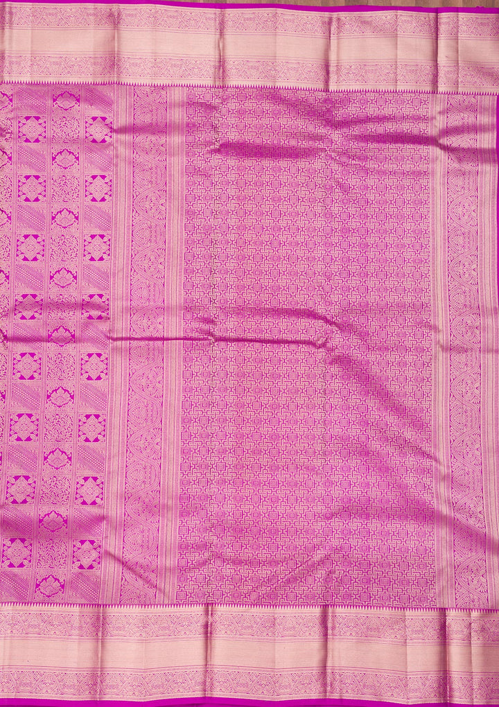 Purple Silk Jaal Gold Zariwork Saree With Matching Blouse Piece