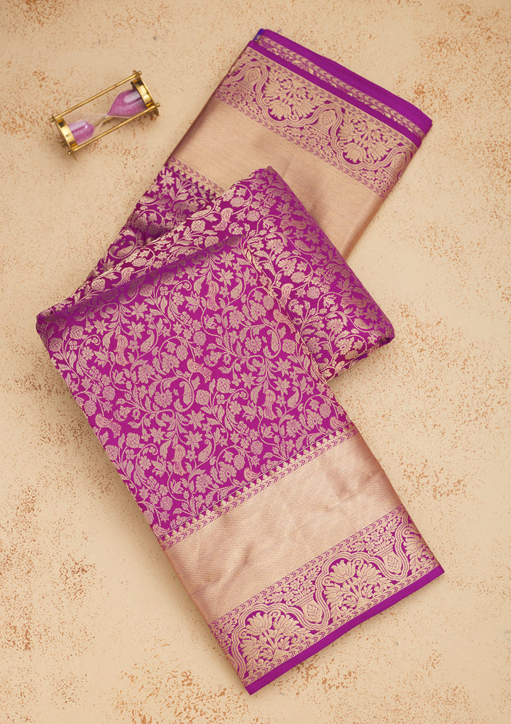 Purple Pure Silk Jaal Zariwork Saree With Matching Blouse Piece