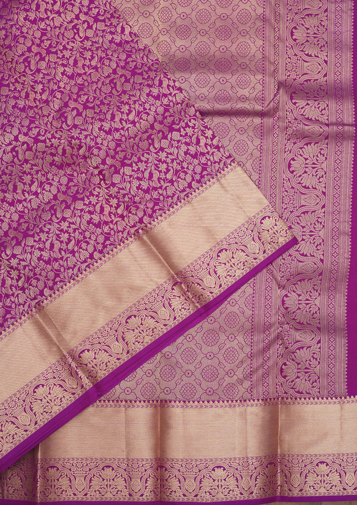 Purple Pure Silk Jaal Zariwork Saree With Matching Blouse Piece