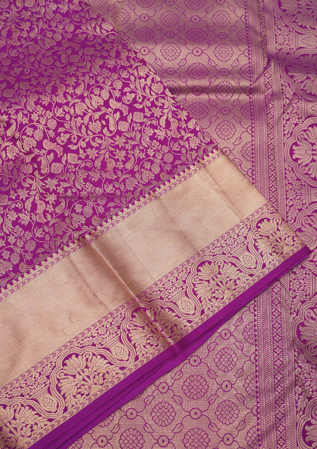 Purple Pure Silk Jaal Zariwork Saree With Matching Blouse Piece