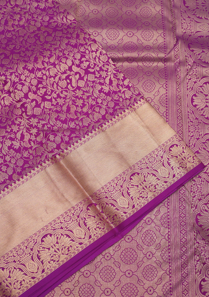 Purple Pure Silk Jaal Zariwork Saree With Matching Blouse Piece