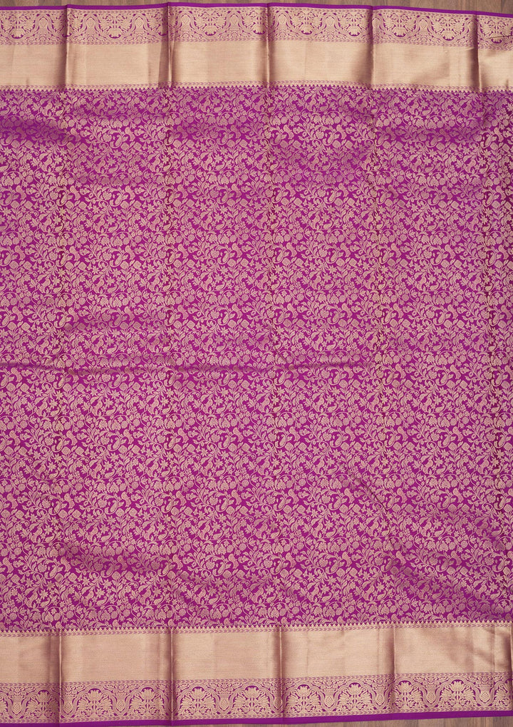 Purple Pure Silk Jaal Zariwork Saree With Matching Blouse Piece
