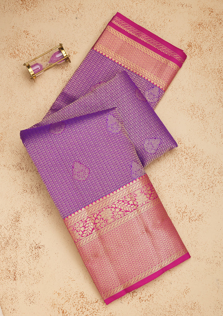 Purple Silk Buti Gold Zariwork Saree With Matching Blouse Piece