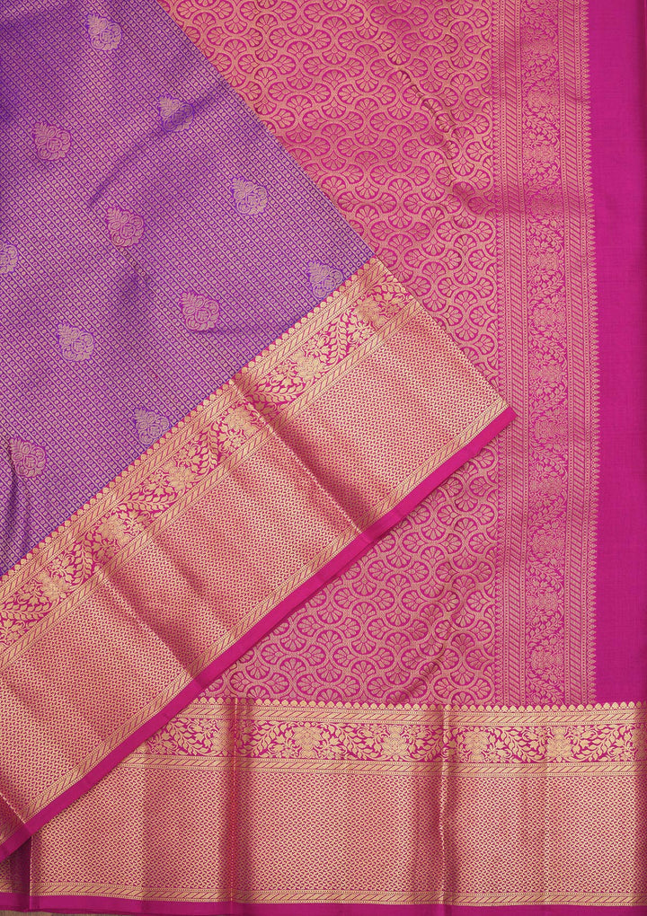 Purple Silk Buti Gold Zariwork Saree With Matching Blouse Piece