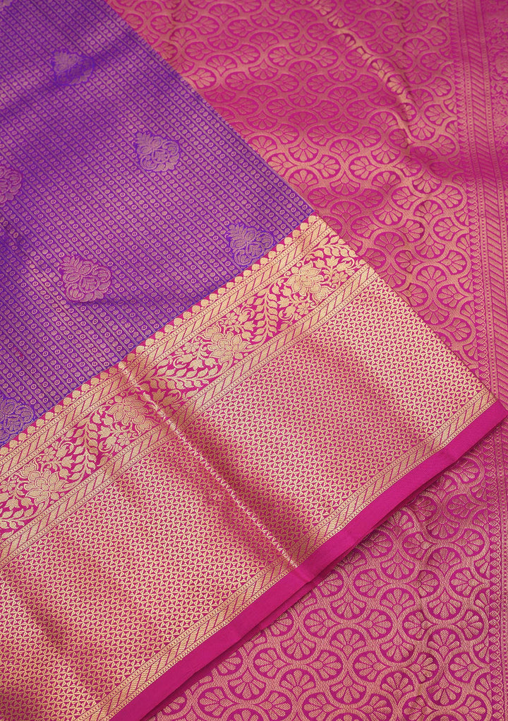 Purple Silk Buti Gold Zariwork Saree With Matching Blouse Piece