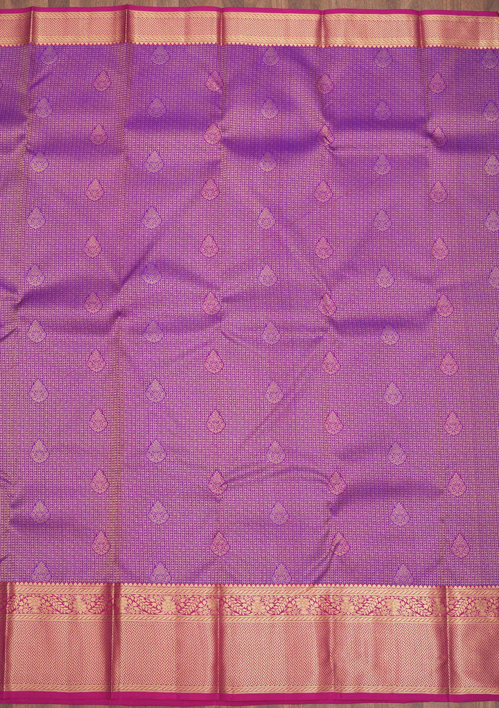 Purple Silk Buti Gold Zariwork Saree With Matching Blouse Piece
