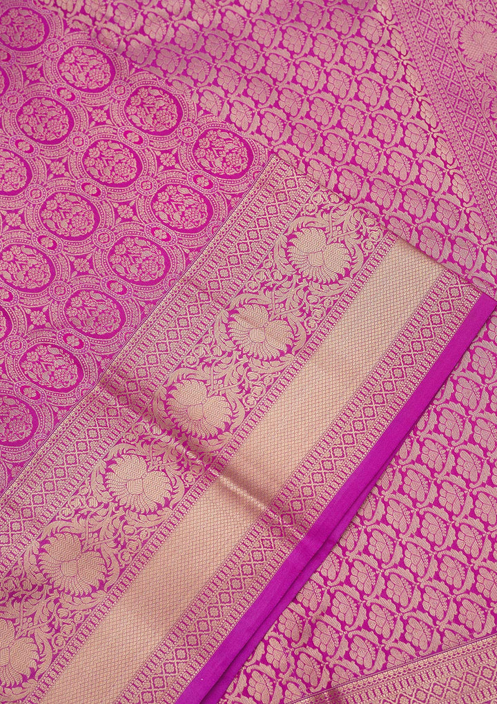 Purple Silk Jaal Gold Zariwork Saree With Matching Blouse Piece