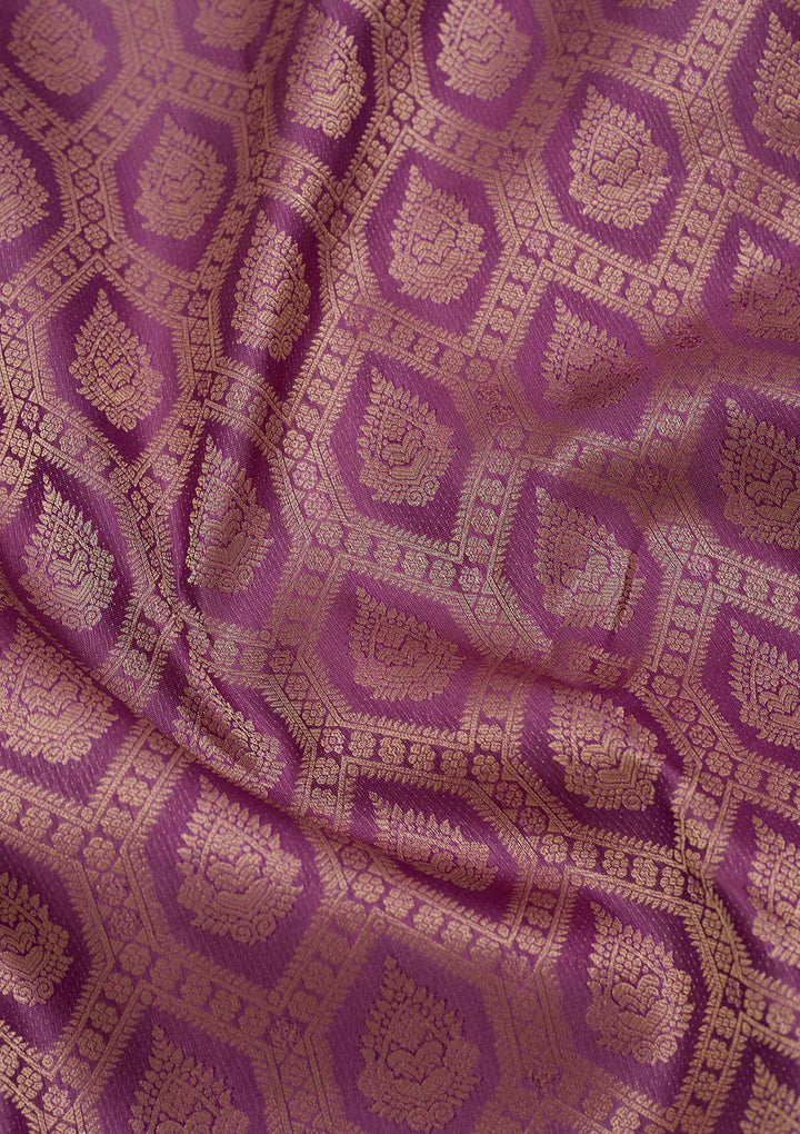 Purple Silk Jaal Gold Zariwork Saree With Matching Blouse Piece