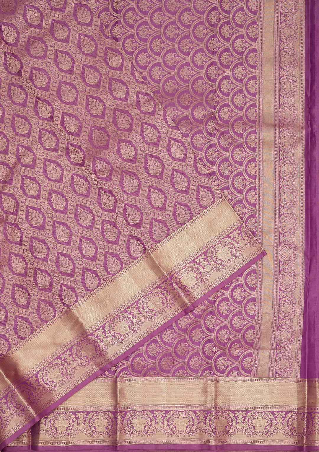 Purple Silk Jaal Gold Zariwork Saree With Matching Blouse Piece