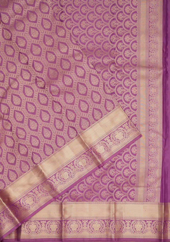 Purple Silk Jaal Gold Zariwork Saree With Matching Blouse Piece