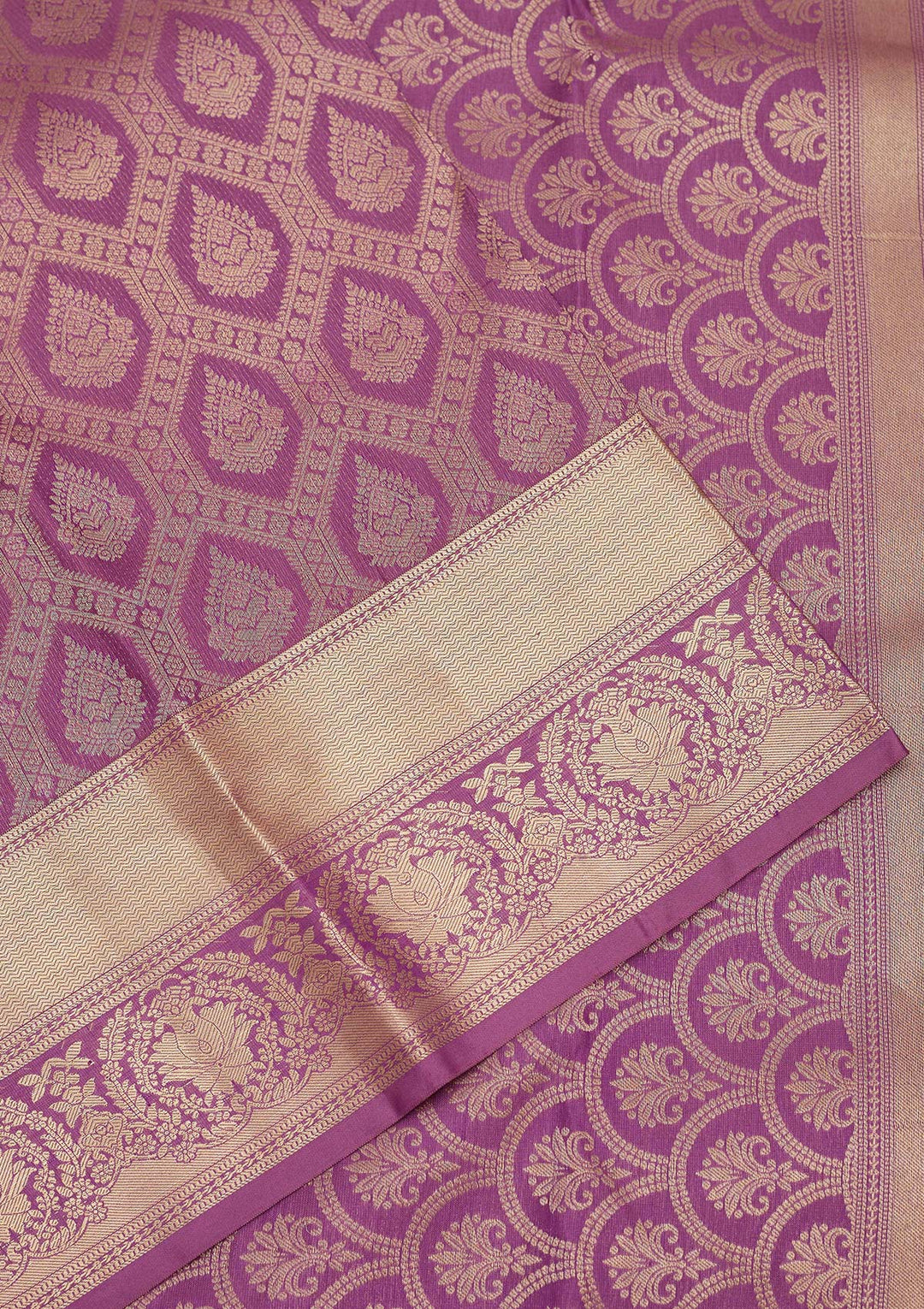 Purple Silk Jaal Gold Zariwork Saree With Matching Blouse Piece
