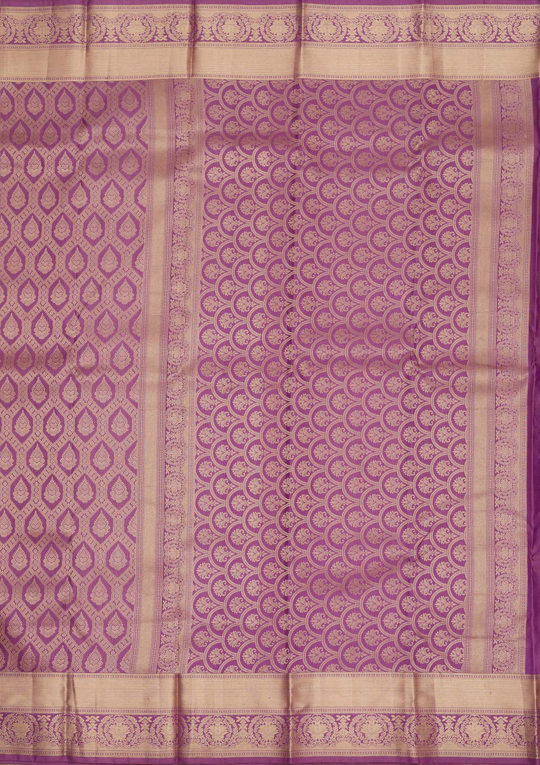 Purple Silk Jaal Gold Zariwork Saree With Matching Blouse Piece