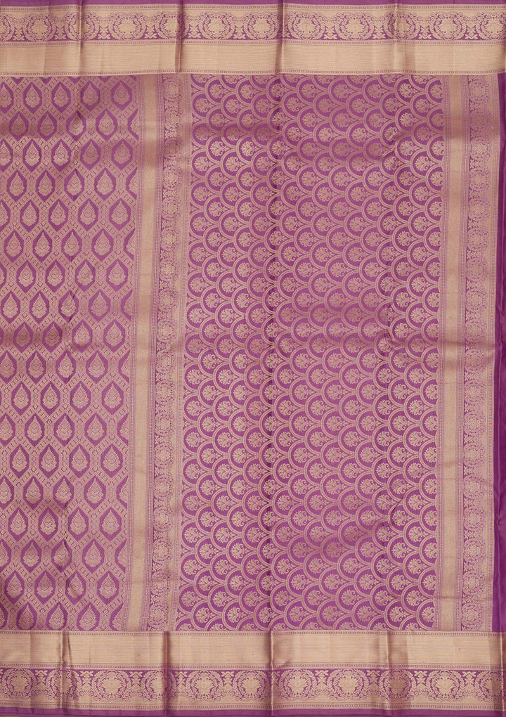Purple Silk Jaal Gold Zariwork Saree With Matching Blouse Piece