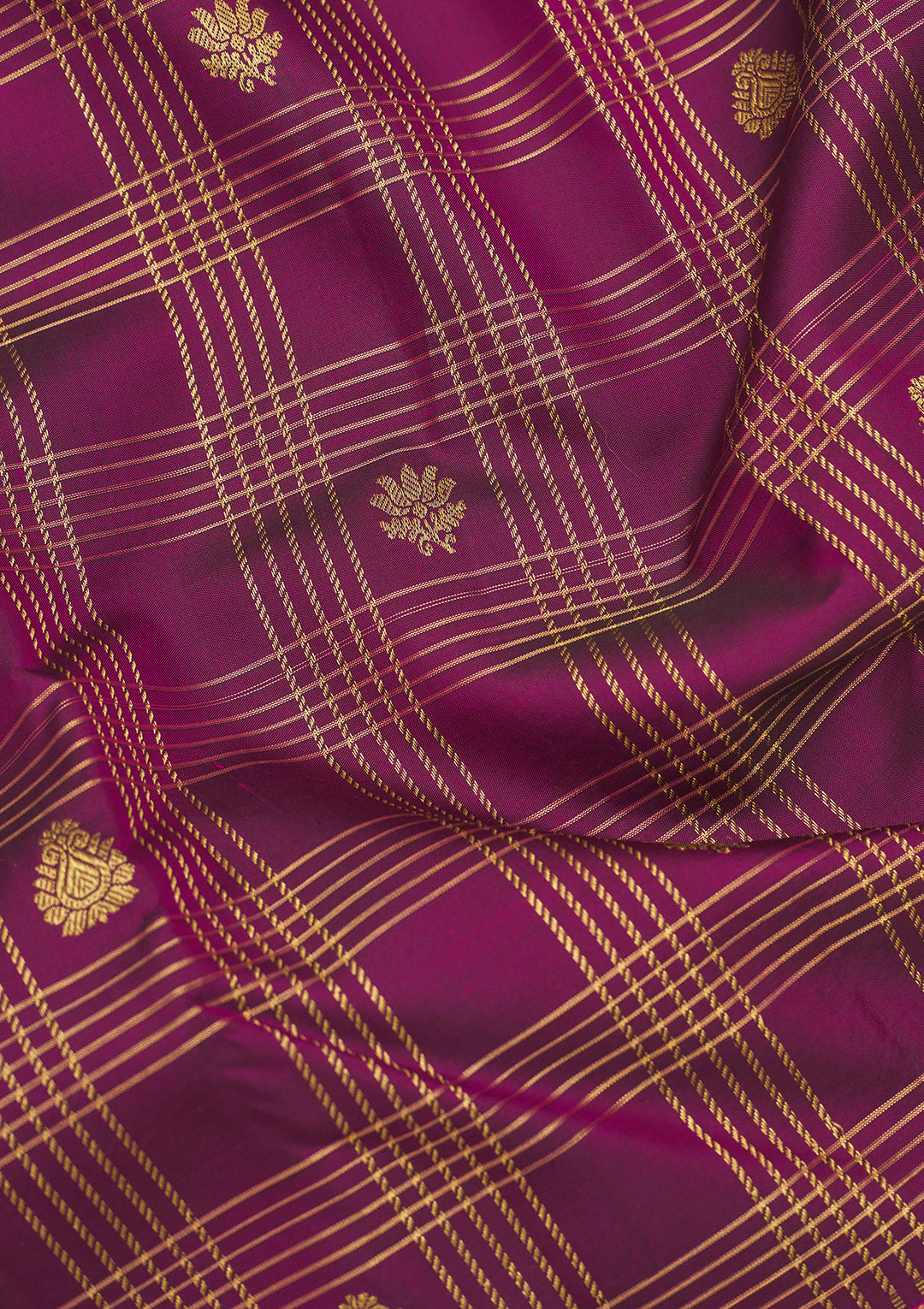 Purple Silk Checks Gold Zariwork Saree With Matching Blouse Piece