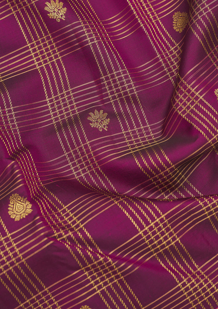 Purple Silk Checks Gold Zariwork Saree With Matching Blouse Piece
